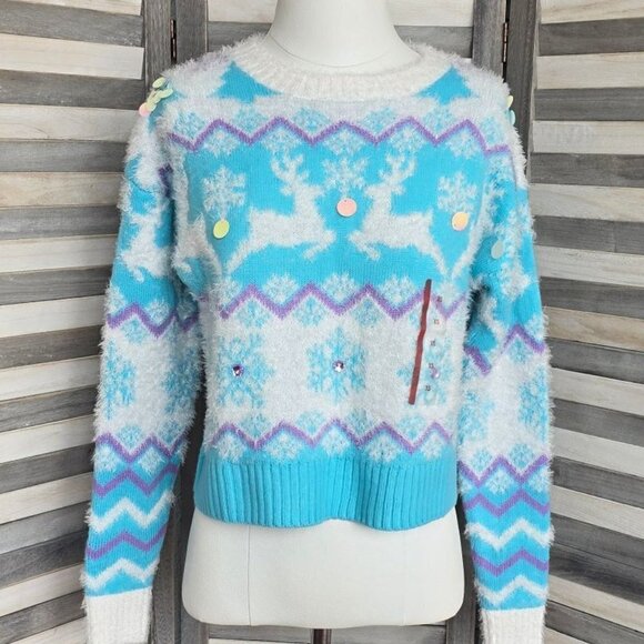 Women's Reindeer Graphic Sweater | Blue | XX Large - Picture 1 of 9